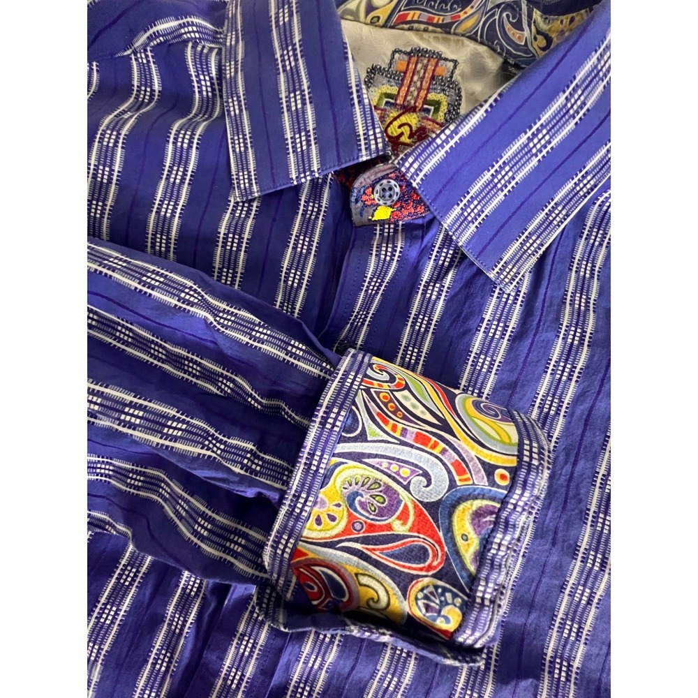 Robert Graham Mens XL Purple Striped ButtonDown Shirt Contrast Cuffs Long Sleeve